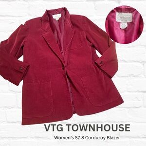 VTG Corduroy Jacket Women Sz‎ 8 Burgundy  Single Button Blazer Classic Japan